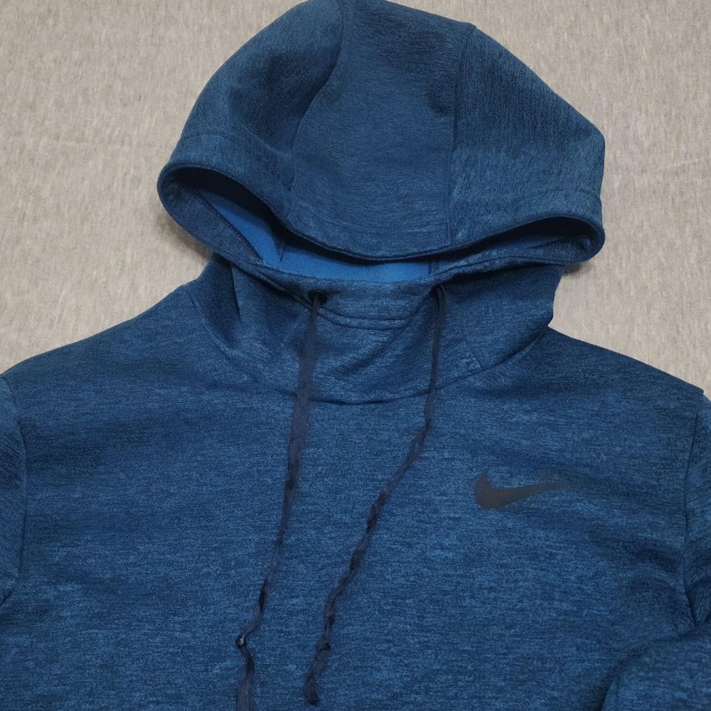 Nike Therma FIT Hoodie Mens S Small Blue Pullover Fleece Pockets Swoosh Logo - Picture 2 of 6